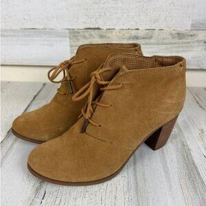 TOMS Womens 7.5 Lunata Tan Suede Lace-Up Ankle Chunky Heeled Casual Booties